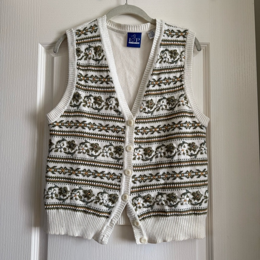 Floral Knit Button-Up Vest